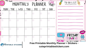 Free Printable Monthly Planner + Stickers - cuteprintablestickers.com